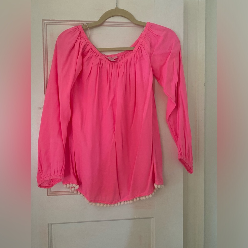 Lilly Pulitzer, Pink Off the Shoulder, Tassel Top, Size XS
